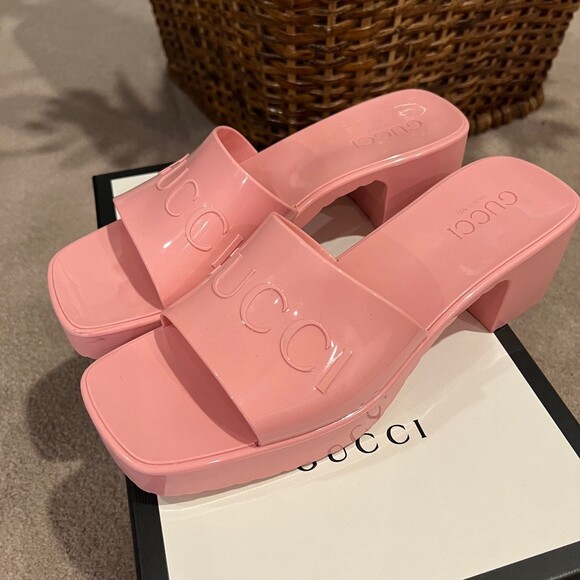 Gucci Women’s Rubber Slide Sandal Pastel Pink Size 7 - Picture 2 of 12